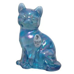 Fenton Iridescent Blue Aqua Sitting Cat